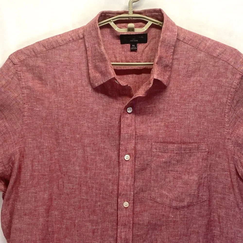 Banana Republic Men’s XL Linen Cotton Blend Short Sleeve Shirt Red Point Collar